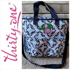 THIRTY ONE CROSSBODY ORGANIZING TOTE BAG FAB FLOURISH EMBROIDERED ELEPHANTS